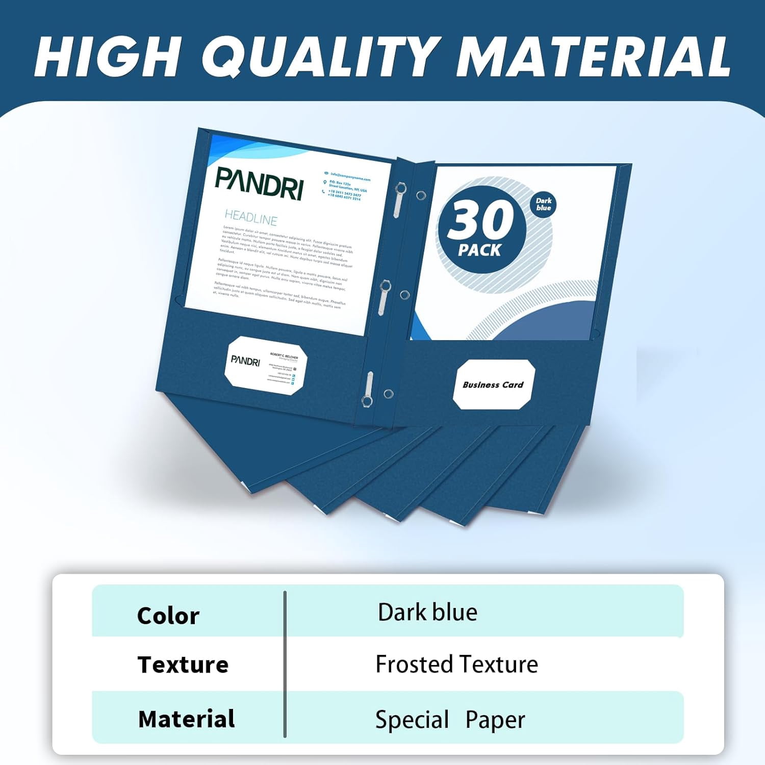 Two Pocket Folders, 30 Pack Two Pocket Folders with Prongs, 3 Prong Folders Designed for Office and Classroom, Letter Size Darkblue