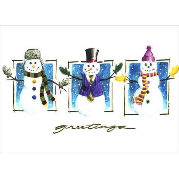 LPG Greetings Three Snowmen with Gold Holiday Card