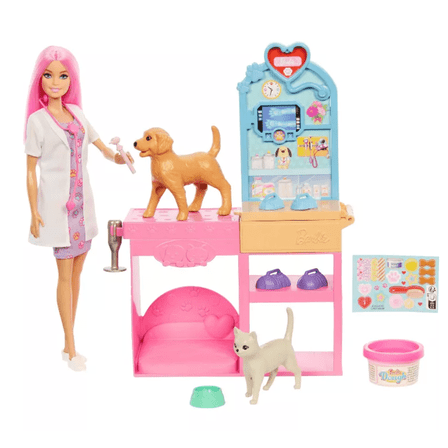 Barbie Fast Cast Veterinarian Clinic Playset with Pink Hair Doll Toy New w Box