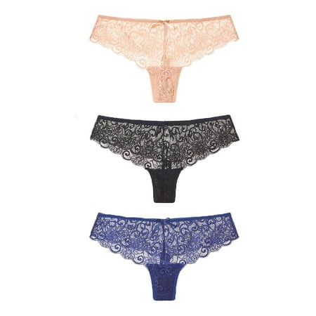 

Xmarks Thongs for Women Lace Underwear Tangas Sexy Low Waist Panties Pack of 3 L
