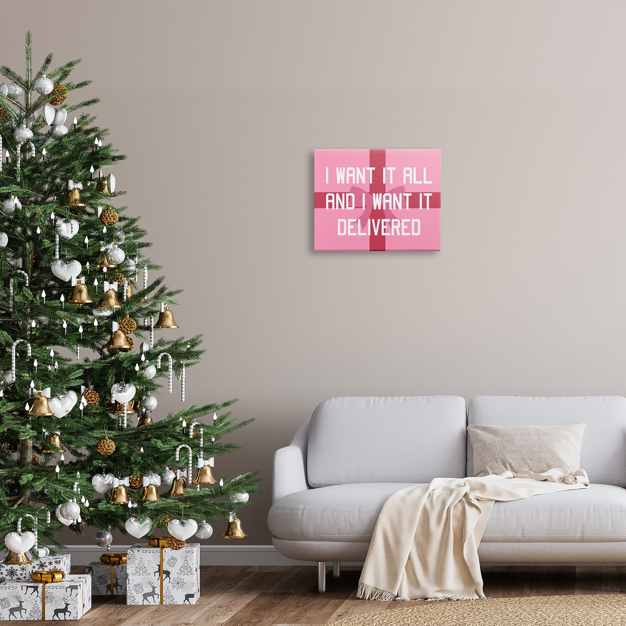 Stupell Industries Funny Want Gifts Delivered Holiday Painting Gallery Wrapped Canvas Art Print Wall Art, 20 x 16