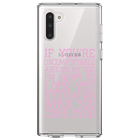 DistinctInk Clear Shockproof Hybrid Case for Samsung Galaxy Note 10 (6.3" Screen) - TPU Bumper Acrylic Back Tempered Glass Screen Protector - Uncomfortable Around Dog - Lock you in Other Room