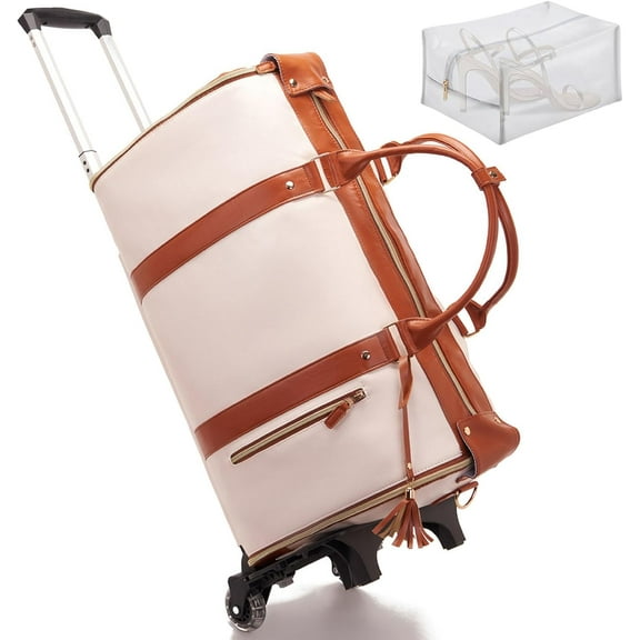 TBVBVYU Jenni Beige Waterproof Wheeled Travel Bag 20.5x10x12.5 Inches