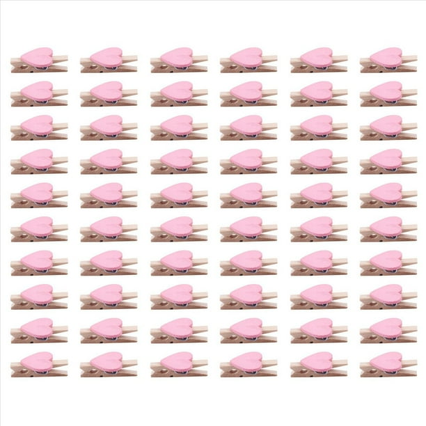 Mini Amor en Forma de Corazón Clips de Madera Mensaje Soporte de Foto ÁLbum Tarjeta Clavijas de Papel Decoración Fotografía - Rosa 60 Piezas