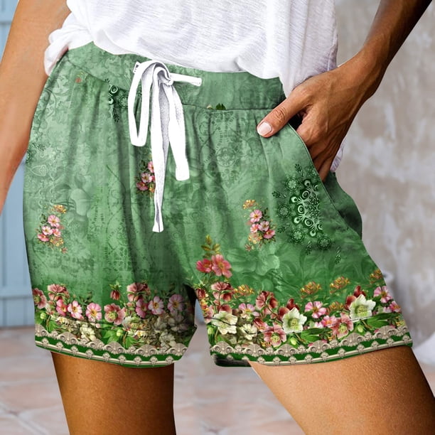MKLEKYY Pantalones Cortos Para Correr Mujer Pantalones Cortos Con Cordón De Verano Para Mujer Cintura Elástica Casual Ligero Con Bolsillos