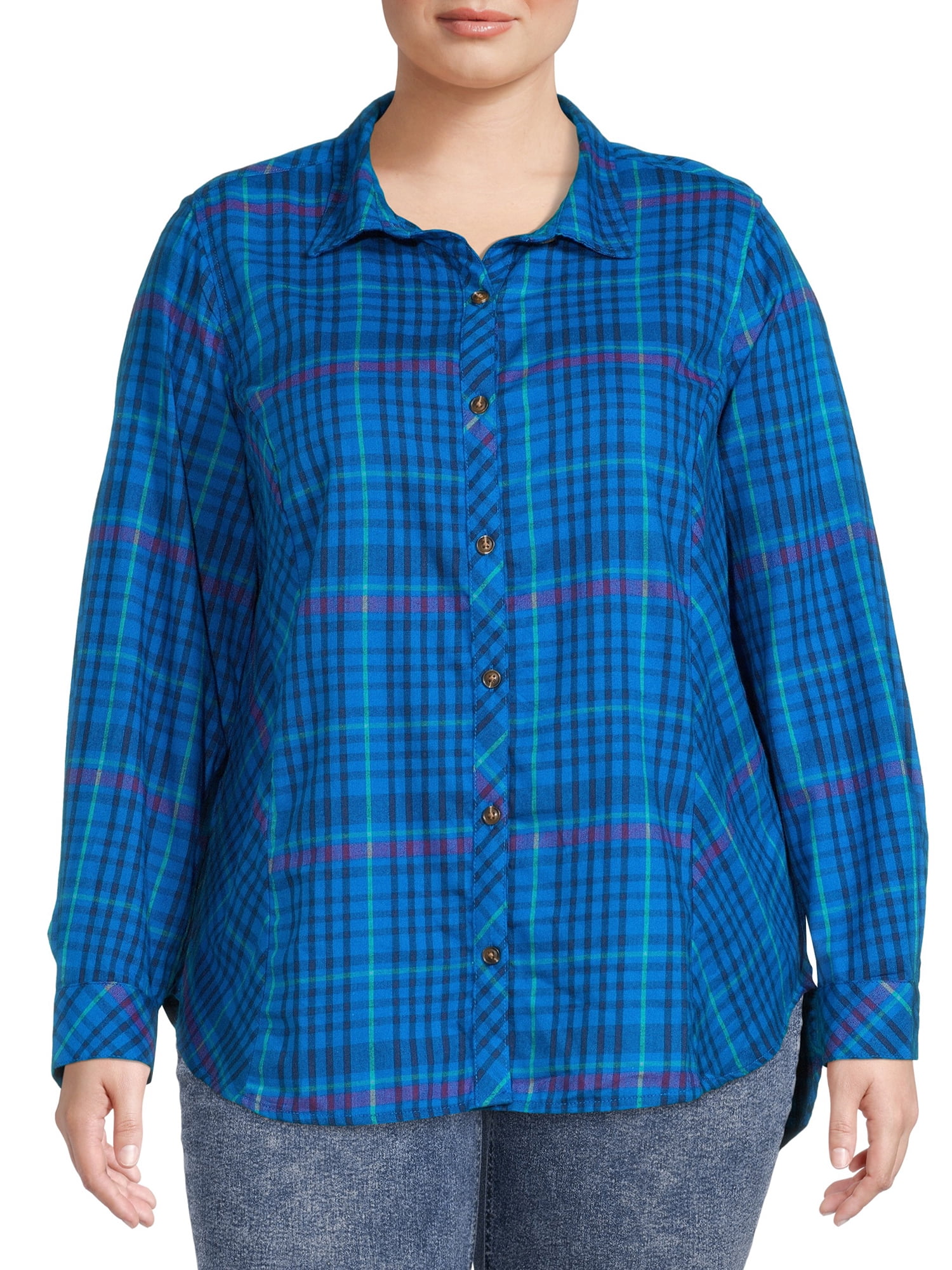 Terra & Sky Women's Plus Size Plaid Button-Down Shirt