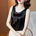 thumbnail image 2 of Busydd Tank Top for Women Fashion Satin Sleeveless Women's Tops Casual Comfy Summer Round Neck Pleated Women's Tank Tops 3XL, 2 of 5