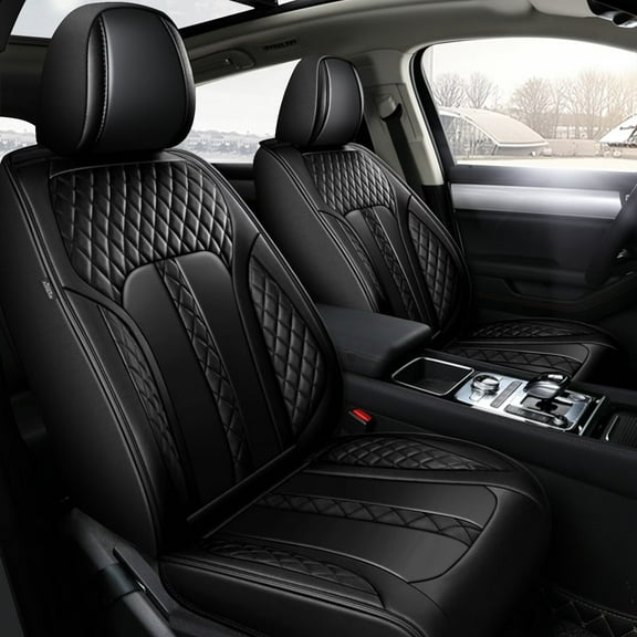 DIKSOAKR Seat Covers Full Set Fit for Acura ILX 2013-2019 Waterproof Faux Leather Car Seat Cushion Protector Compatible Airbag Black