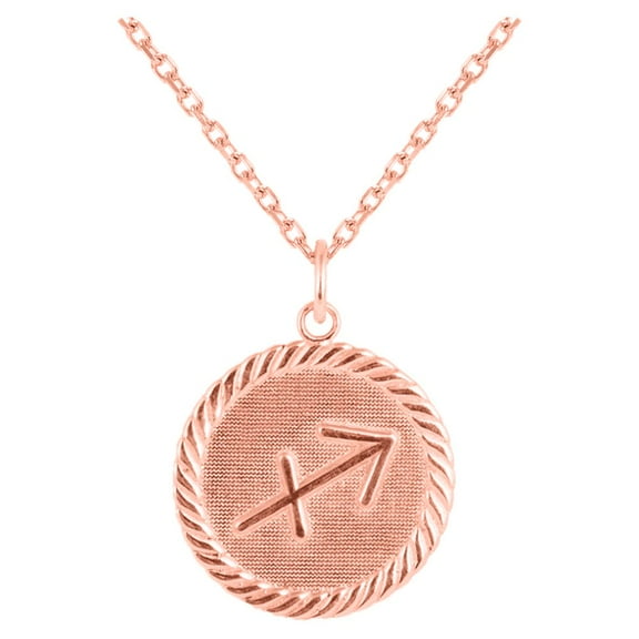 Reversible Sagittarius Zodiac Sign Charm Coin Pendant Necklace in Solid Gold (20 Inches)