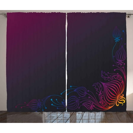 Indigo Curtains 2 Panels Set Rainbow Colored Image With Dark Black Indigo Curtains 2 Panels Set Rainbow Colored Image With Dark Black Purple Ombre Backdrop Flower