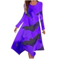 thumbnail image 2 of WXLWZYWL Womens Halloween Dress Shirt Womens Fall Dresses 2024 Long Sleeve Round Neck Casaul Dress Solid Color Loose Fit Midi Dress Shift Dress, 2 of 5