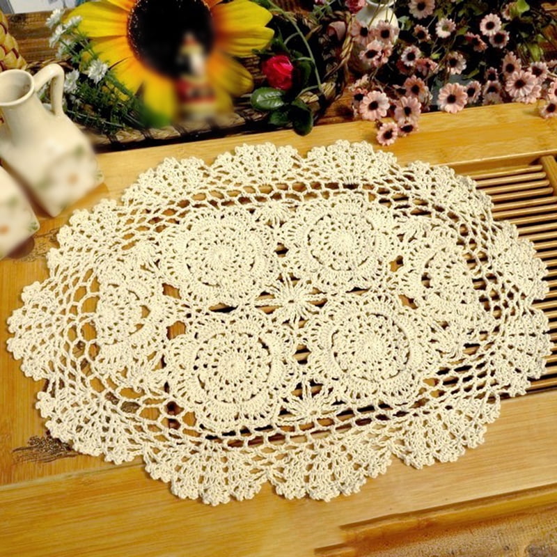 Oval Placemat Table Place Mat Vintage Hand Crochet Cotton Lace Doilies