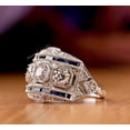 thumbnail image 3 of Antique Three Stone Diamond Engagement Ring, Victorian Art Deco Milgrain Diamond Ring, Blue Sapphire Baguette Ring, 925 Sterling Silver Ring, 2.2 Ct Simulated Diamond, 3 of 5