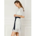 thumbnail image 4 of INSPIRE CHIC Vestido A-Línea Cintura Del Lazo Ojo De Cerradura Cordón Floral Elegante Para Mujer Gris M, 4 of 6