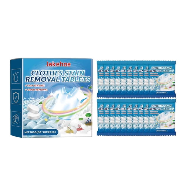 20-Pack Laundry Stain Removal Tablets - Enzyme-Powered Clothes Cleaner, Washing Machine Compatible, Fresh Scented Fabric Refresh