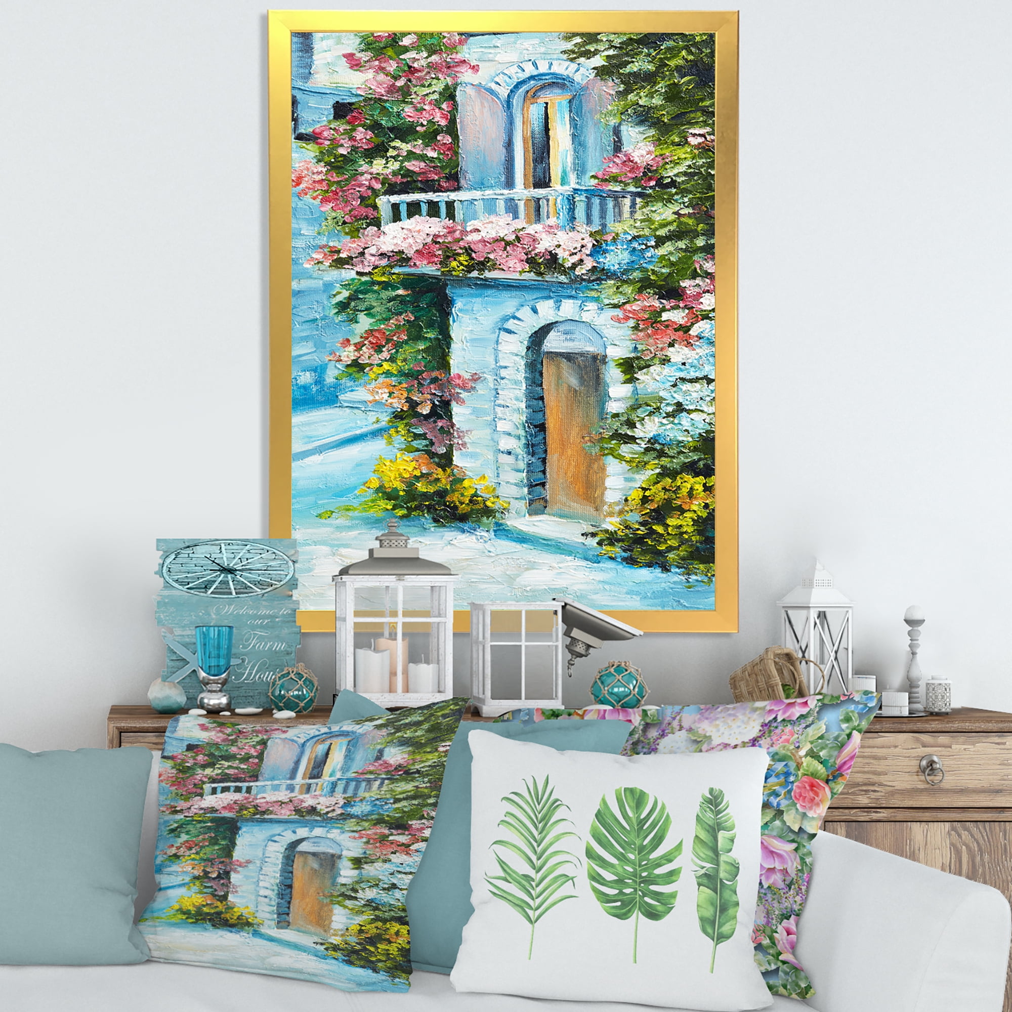 Designart 'House With Colorful Flowers Near The Sea II' Traditional Framed Art Print
