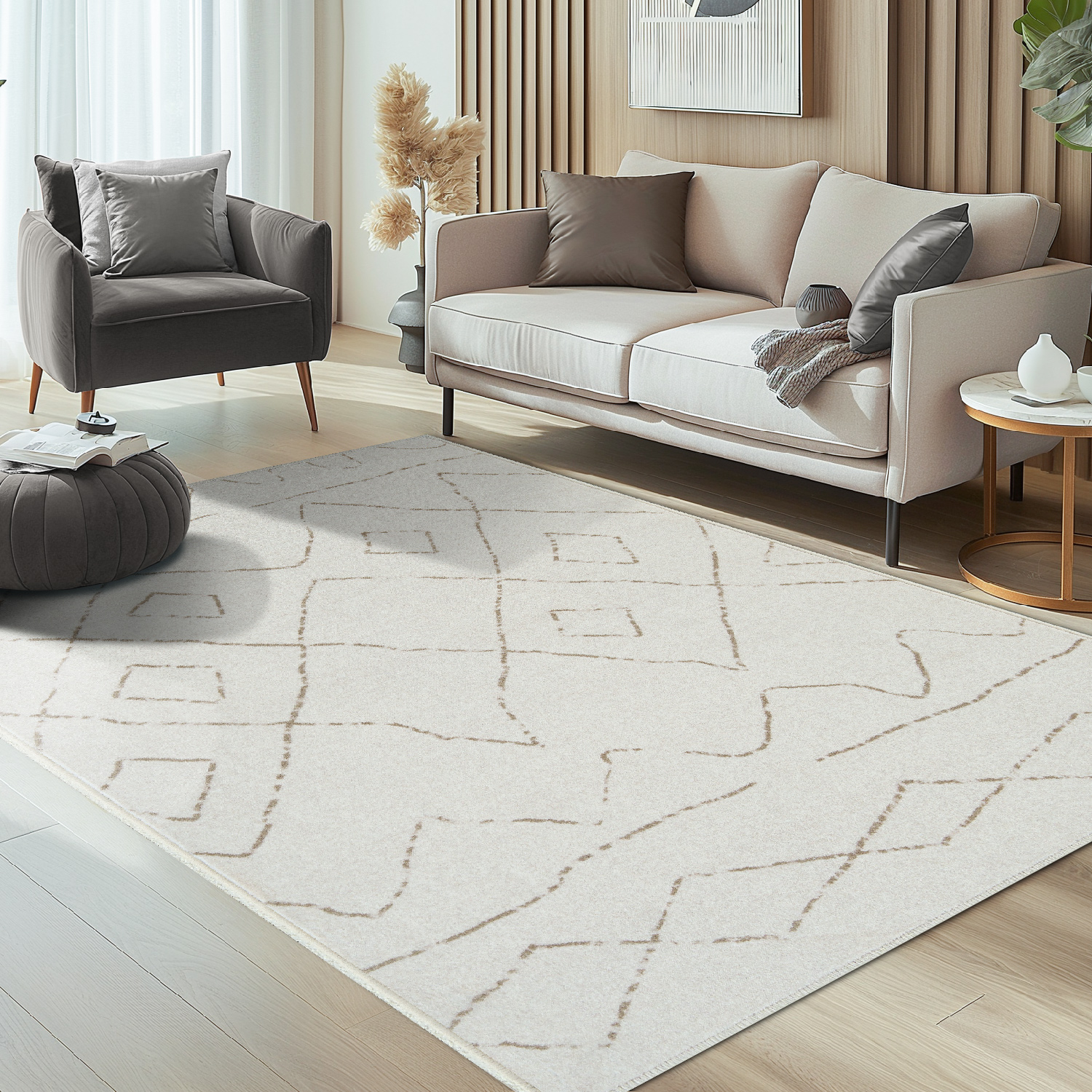 RUGKING 6x9 Area Rug Living Room Bedroom Washable Rug Boho Carpet Non Slip Taupe Mat for Dinning Room
