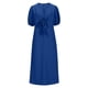 thumbnail image 5 of Puntoco Vestido De Manga Corta Con Cuello En V, Verano De Mujer De Color Sólido Suelto Casual Con Cordones Mangas Abullonadas Azul S, 5 of 7