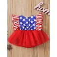 thumbnail image 5 of Aojekbee Independence Day Baby Girls Romper, Infant Star/Stripe Printing Round Collar Fly Sleeve Mesh Skirt Splicing Jumpsuit, 5 of 10