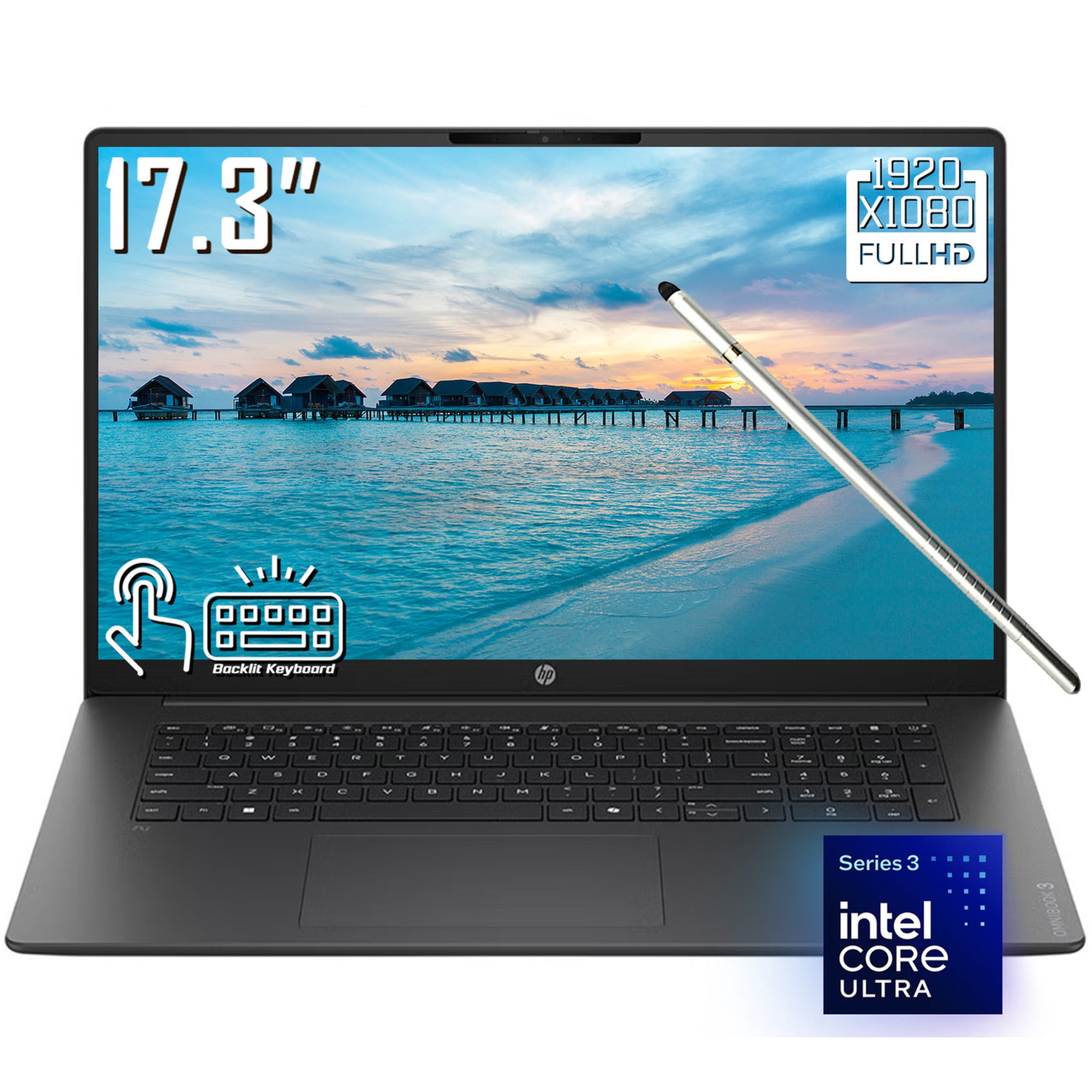 HP OmniBook 3 Laptop, 17.3" FHD 1920 x 1080 IPS LCD Touchscreen, Intel Core Ultra 7 355, 1080p Webcam, Wi-Fi 6, Backlit KB, Stylus Pen, Win 11 Home (16GB DDR5 RAM | 512GB SSD)
