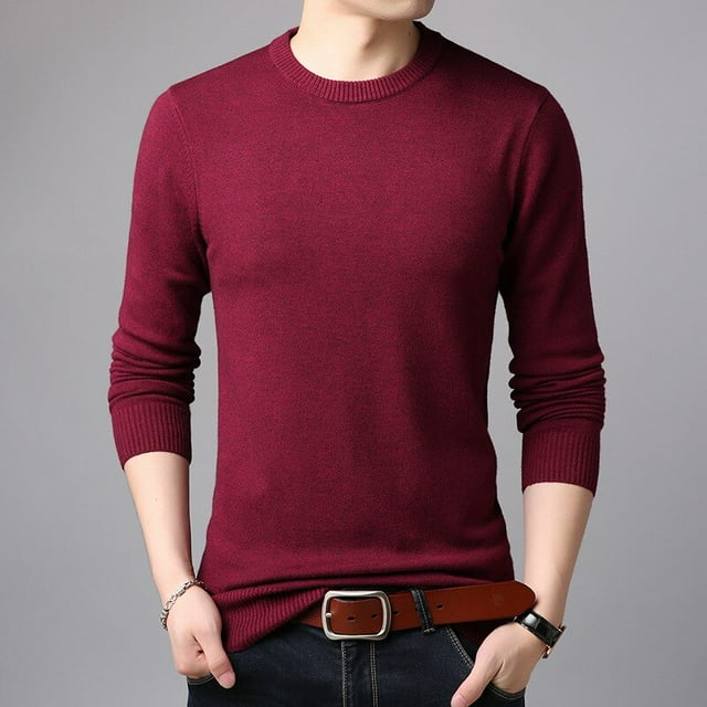 OmicGot Men's Sweaters Pure Color Slim Young Sweater Round Collar Big Size Pullover for Man Tops Thin Sweater