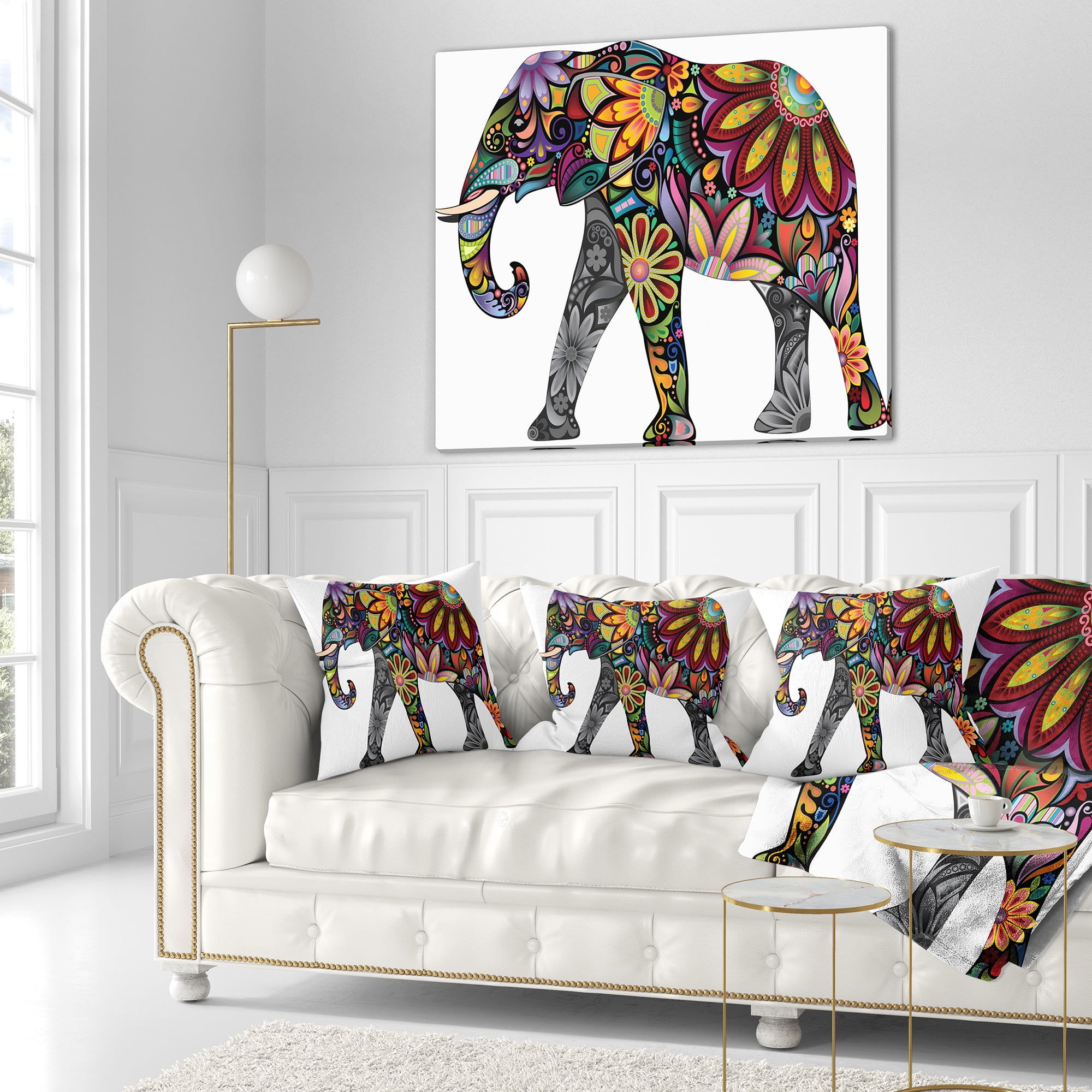 Designart Yellow Cheerful Elephant - Animal Throw Pillow - 18x18