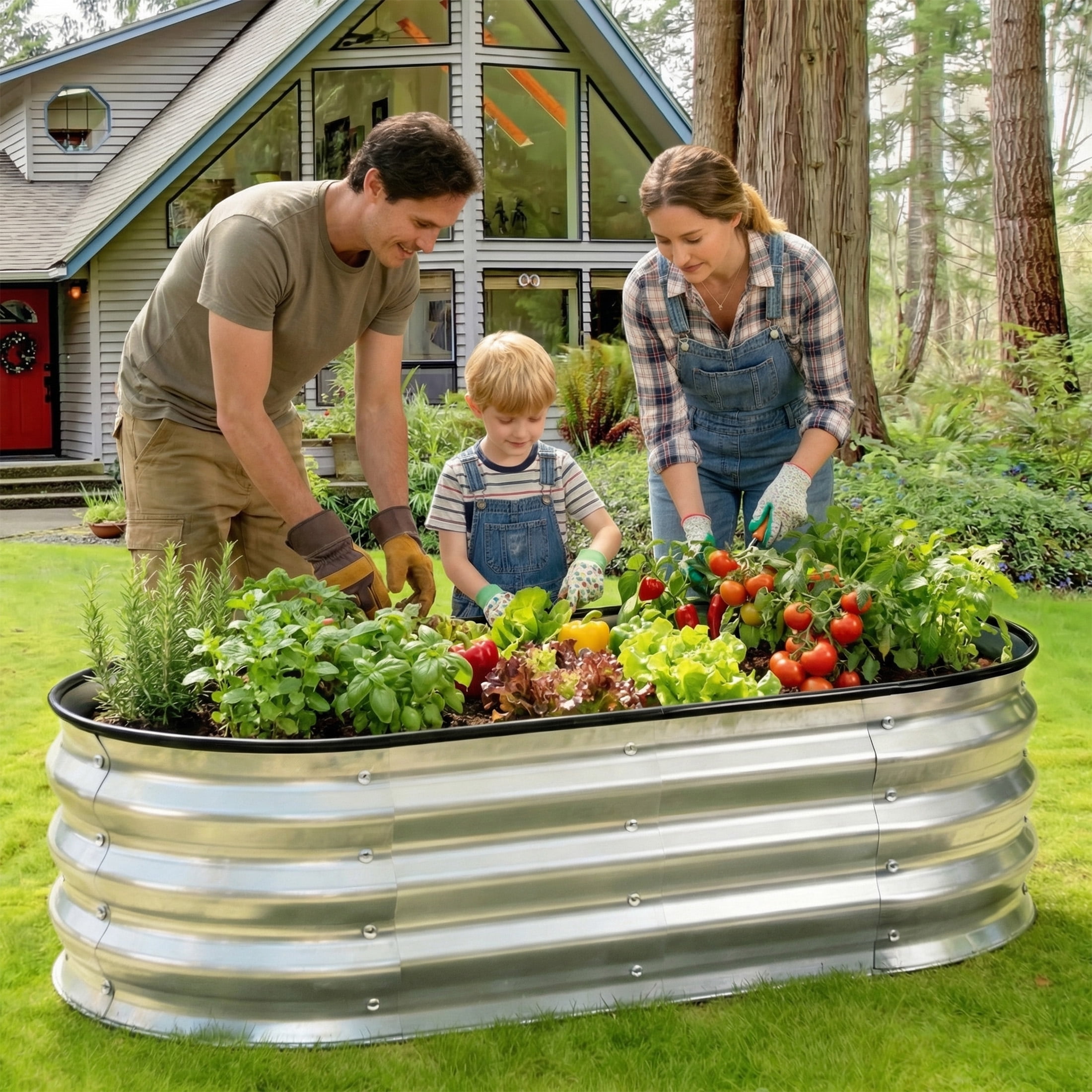 JIOABL Oval Metal Garden Bed: Corrosion-Resistant, Open-Base Drainage – Safe & Durable Outdoor Planting, Silver