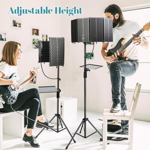 Microphone Stand With Isolation Shield,Recording Studio Equipment With Pop Filter,Tripod Stand, Foldable Mic Shield With Sound Insulation For Recording Studio, Podcasts,Broadcasting$$Music