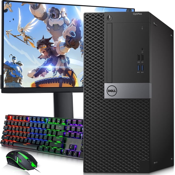 Restored Dell 5050 Gaming Tower | i5-7th Gen Processor | Nvidia GT 1030 GPU | 16GB DDR4 RAM | 128GB SSD+500GB HDD | WiFi+ Gaming Keyboard & Mouse | Windows 11 Pro Gaming PC Bundle (Refurbished)