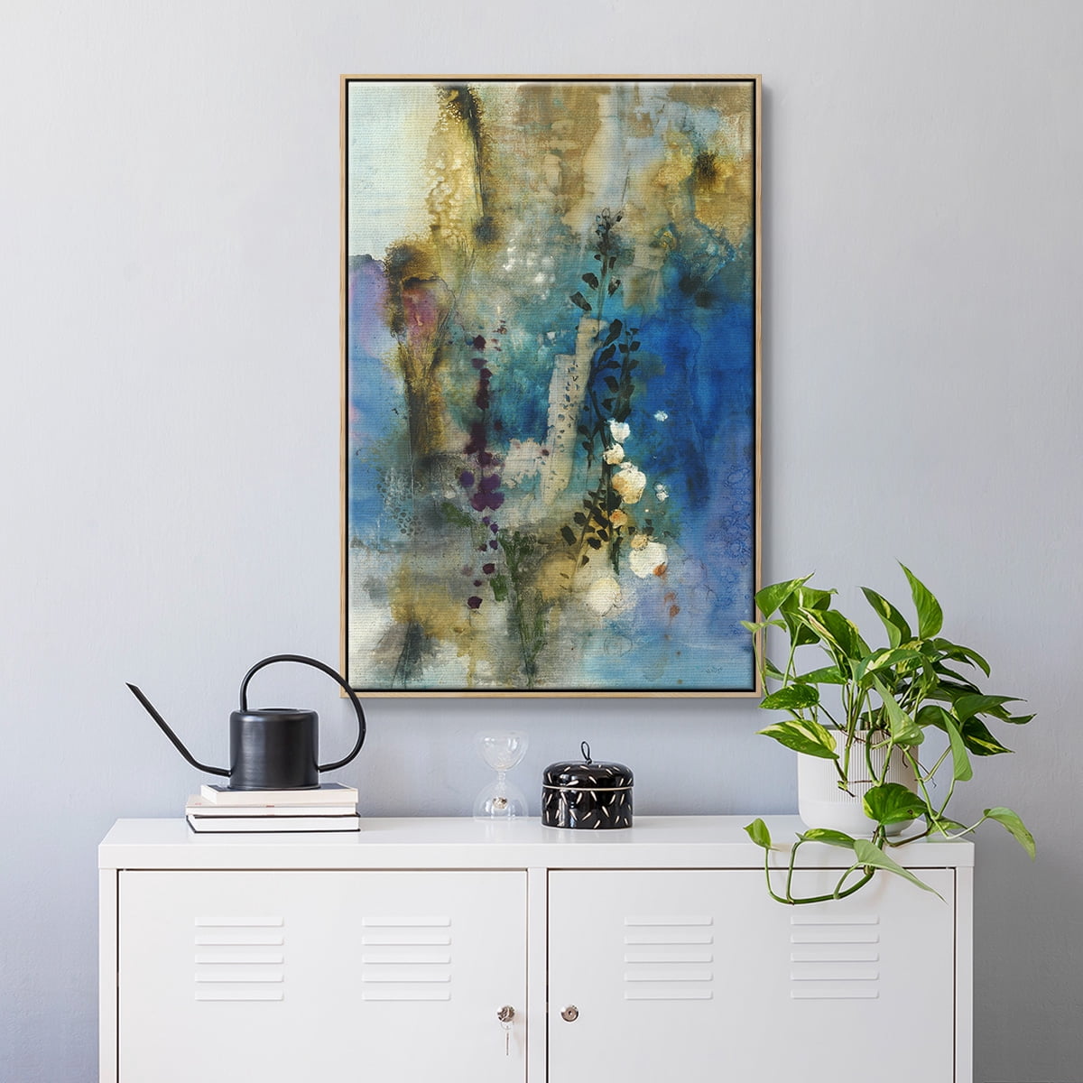 Immerge I Framed Premium Gallery Wrapped Canvas - Ready to Hang - 25 x 37 - Natural Wood Floating Frame