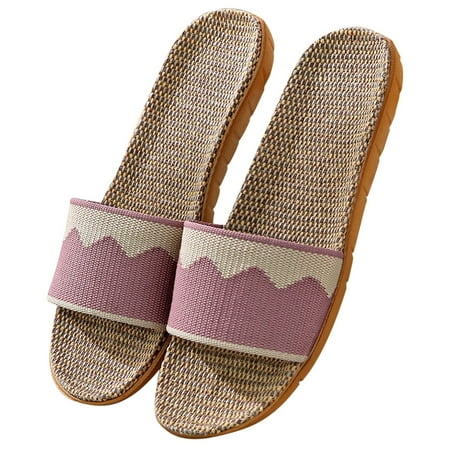 

MIARHB Linen Slippers Household Deodorant Beach Two-color Color-blocking Linen Slippers