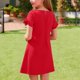 thumbnail image 4 of Vestido de manga corta con cuello redondo de color liso para niñas de medianas y grandes, informal, cómodo y de poliéster., 4 of 8