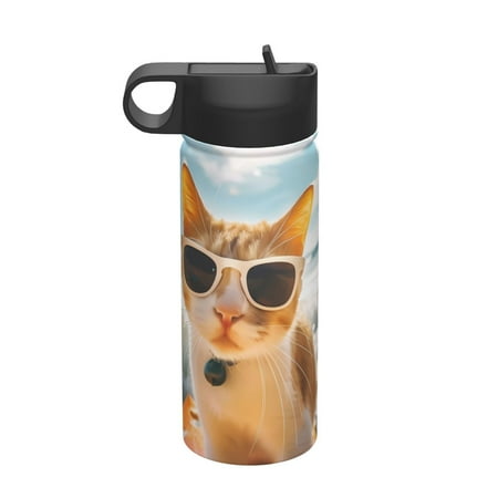 

Zeuib Surfing Cat Sun Print 18oz Sports Insulated Kettle Insulated Cups With Handle Sports Water Kettle Water Bottle Insulated