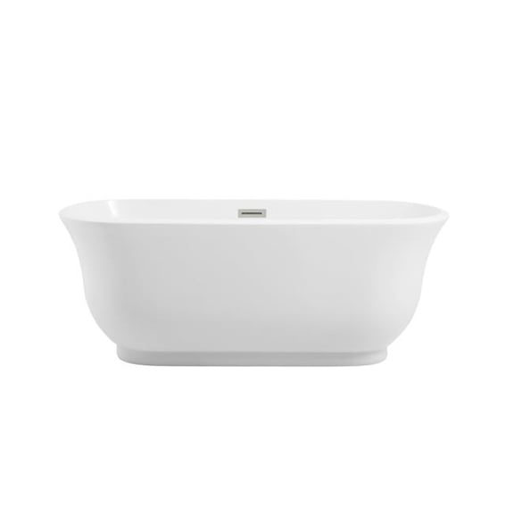 Elegant Kitchen & Bath BT10259GW-BNK 59 in. Soaking Bathtub, Glossy White with Brushed Nickel Trim