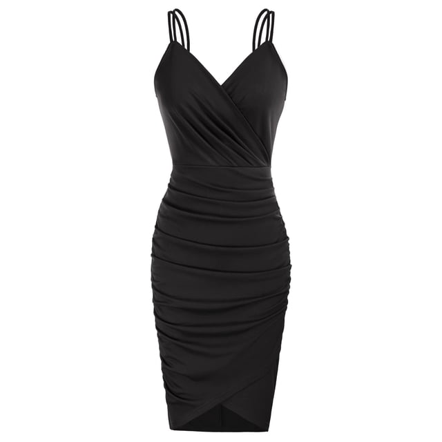 Vestido ajustado negro con cuello en V y lentejuelas de GRACE KARIN Homecoming