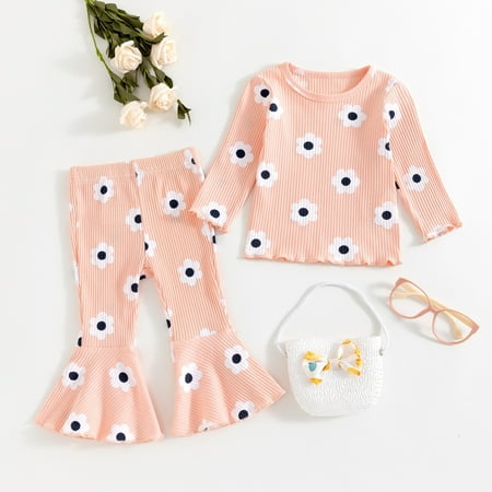 

ATOGUTA Newborn Outfits for Girls Photography Raglan Sleeve Peplum Top Flared Pant Set Fall Winter Clothing Size 0-3T