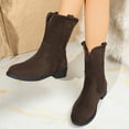 thumbnail image 5 of Suede Fall Boots for Women Trendy Stitched Round Toe Low Heel Mid Calf Boots Pull on Western Booties, 5 of 9