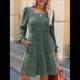 thumbnail image 5 of Vestido Estilo Babydoll Informal de Otoño con Cuello Cuadrado y Larga para Mujer Verde XXL, 5 of 8
