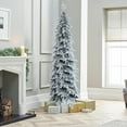 LuxenHome 7Ft Pencil Christmas Tree, Slim Tall Skinny Artificial Snow