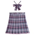 thumbnail image 1 of Womens Schoolgirl Uniform Role Play Cosplay Costume Spring Summer Plaid Miniskirt High Waist A-line Pleated Skirt with Bow TieS Gong Bohan LED, 1 of 1