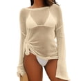 thumbnail image 3 of Feancey Women's Mesh Cover Up Tops Beach Long Sleeve Sun Protection Shirt Sheer Bikini Swimsuit Coverups for Summer Vacation Beige Free Size, 3 of 7