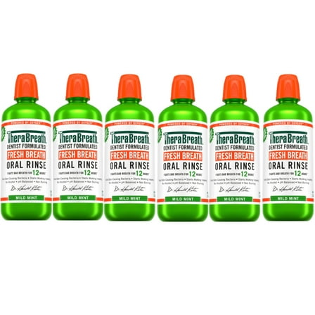 6 Pack - TheraBreath Fresh Breath Mouthwash, Mild Mint, Alcohol-Free, 1 Liter (33.8 fl oz)