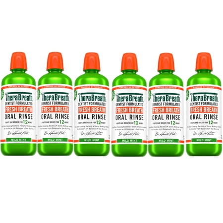 6 Pack - TheraBreath Fresh Breath Mouthwash, Mild Mint, Alcohol-Free, 1 Liter (33.8 fl oz)