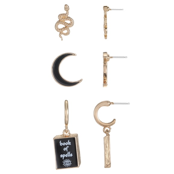 Way to Celebrate Enchanted Halloween Gold Earring Set, 3 Pairs