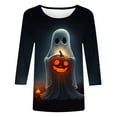 thumbnail image 3 of Patlollav Winter Halloween T-Shirts Women's Loose Casual Crew Neck Printed-Quarter Sleeve Tops, 3 of 5