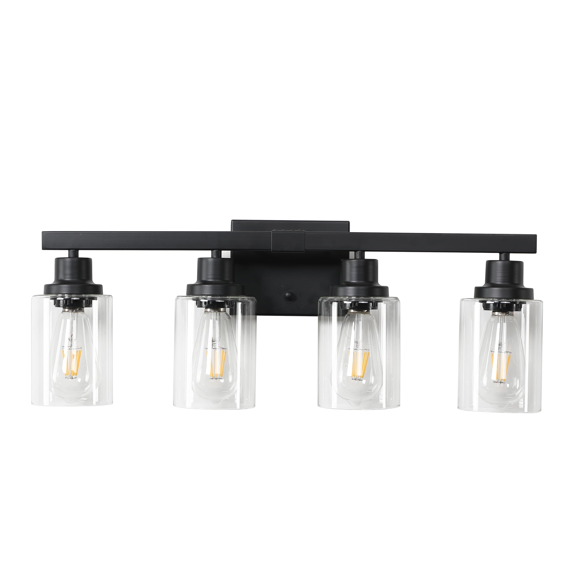 Bathroom Light Fixtures 4-Light Black Vanity Lights 24.2inch with Clear Glass Shades for Mirror, Bathroom, Bedroom, and Hallway