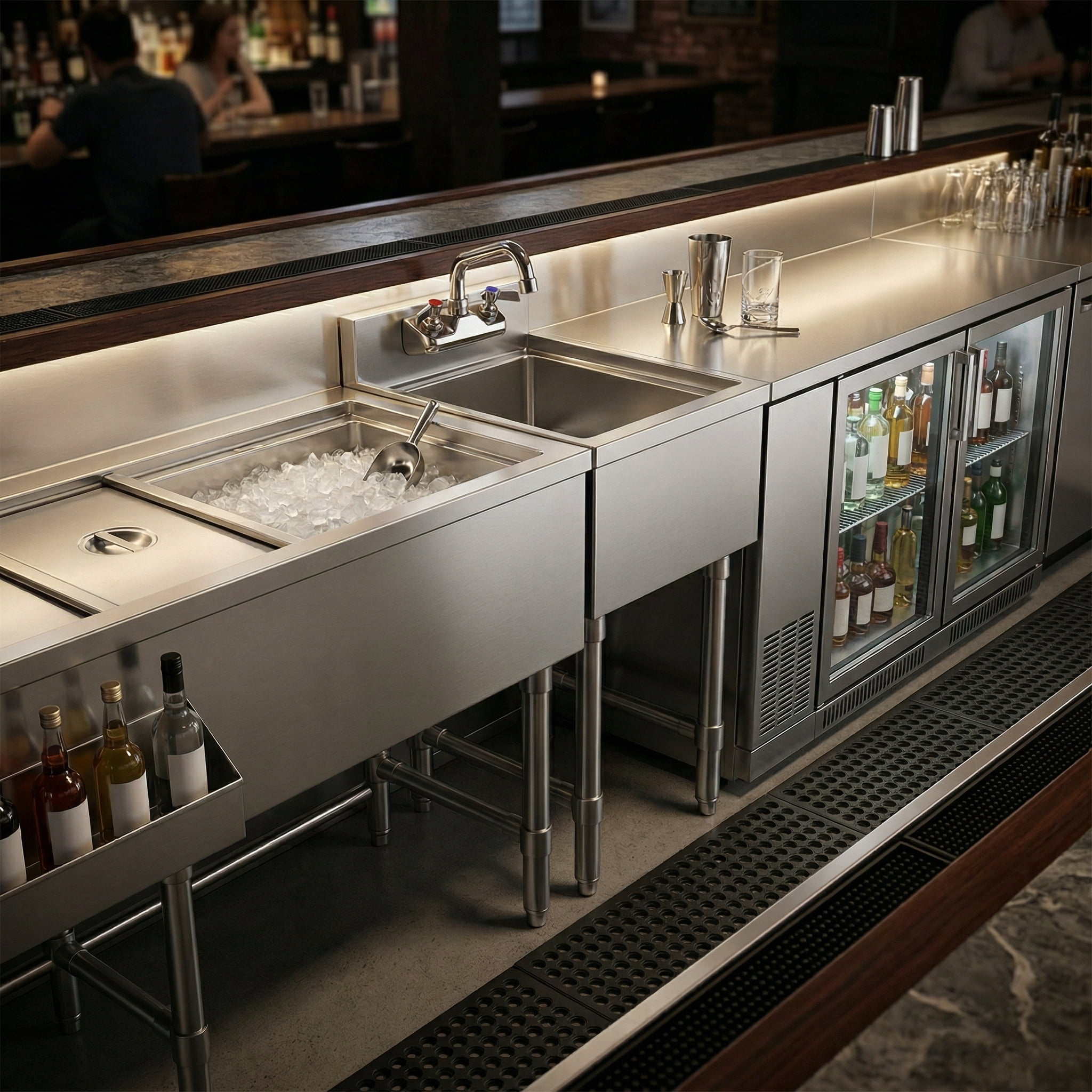 AmGood Commercial Underbar Hand Sink 18.5 in. x 12 in. x 30 in. Stainless Steel with Backsplash Faucet Included NSF, Single Bowl Bar Prep Sink