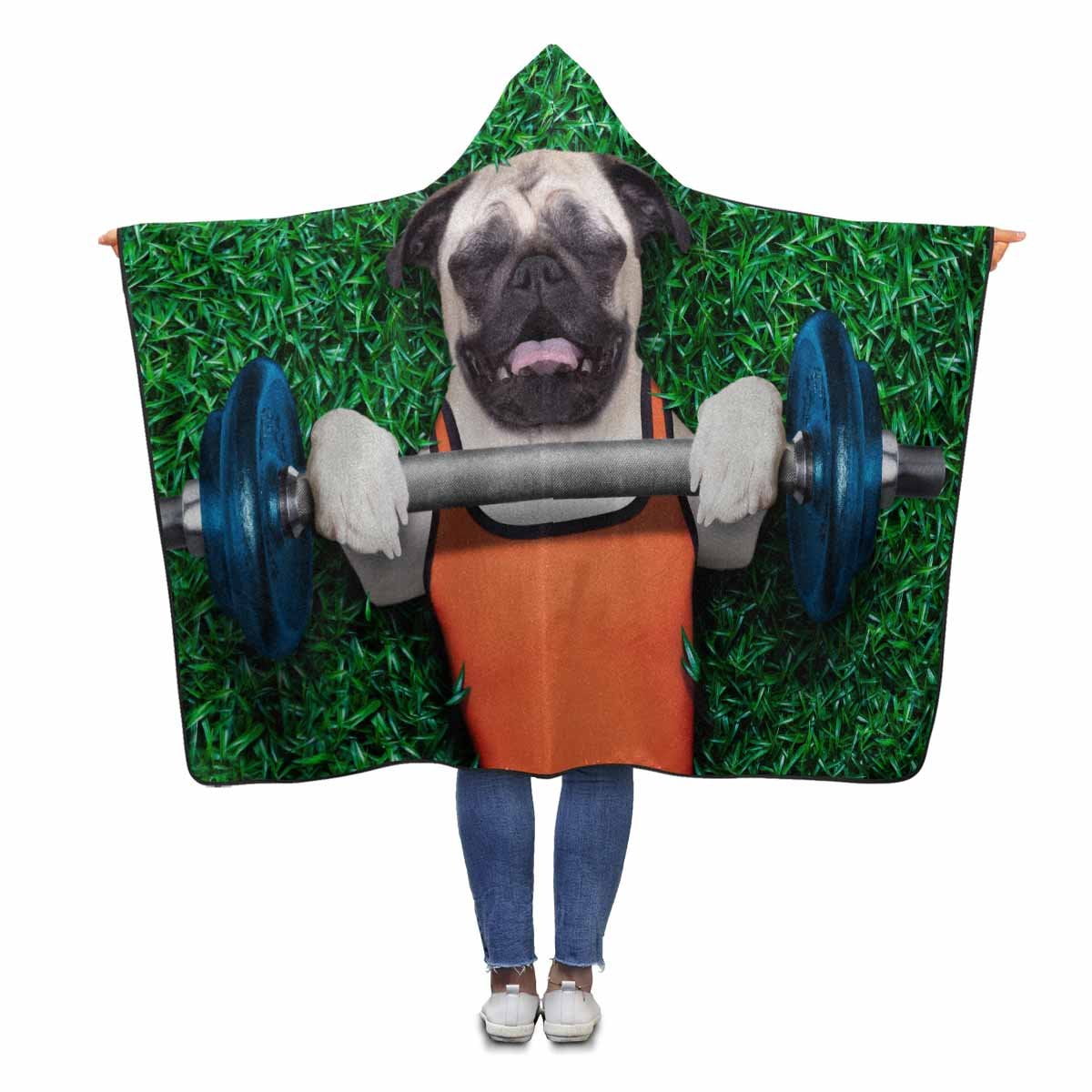 Hatiart Pug Dog Custom Hooded Blanket Throw Blanket Wearable Hooded Blanket 56x80 Inch