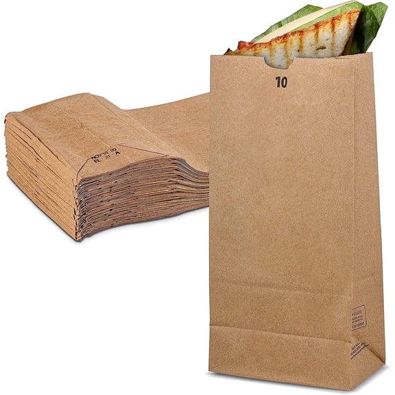 MT Products Brown Paper Bags 10 lbs - Grocery Bags Fold Top - Pack of 50