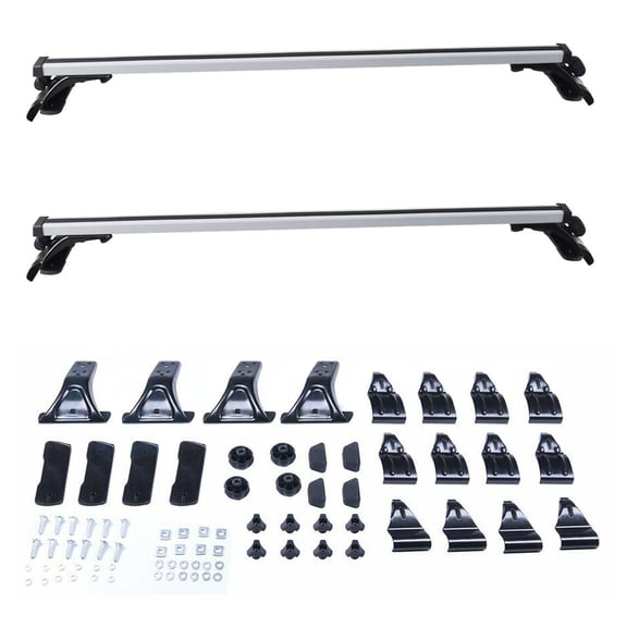 Universal 48" Roof Rack Cross Bars 330LB Capacity Aluminum Luggage Cargo Carrier w/ 3 Types Clamps Silver